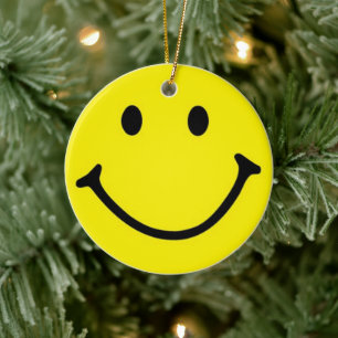 Décoration En Céramique Jaune brillant et joyeux visage souriant