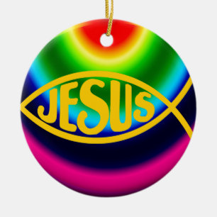 DÉCORATION EN CÉRAMIQUE JÉSUS FISH ICHTHYS CHRIST RAINBOW