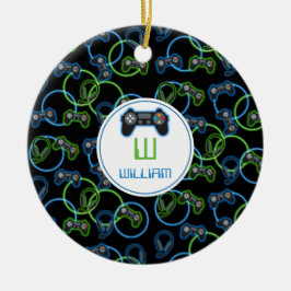 Décoration En Céramique Jeu vidéo Neon Blue & Green Motif Monogramme