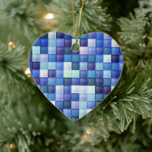 Décoration En Céramique Jeu vidéo Pixels Carré bleu Motif