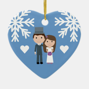 Décoration En Céramique Jeune mariée, marié et mariage mignons d'hiver de