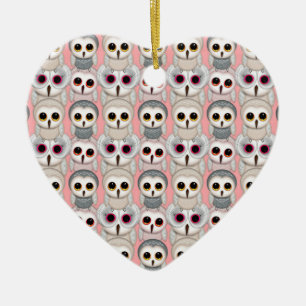 Décoration En Céramique Jeunes Hiboux sur Motif Rose