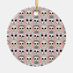 Décoration En Céramique Jeunes Hiboux sur Motif Rose