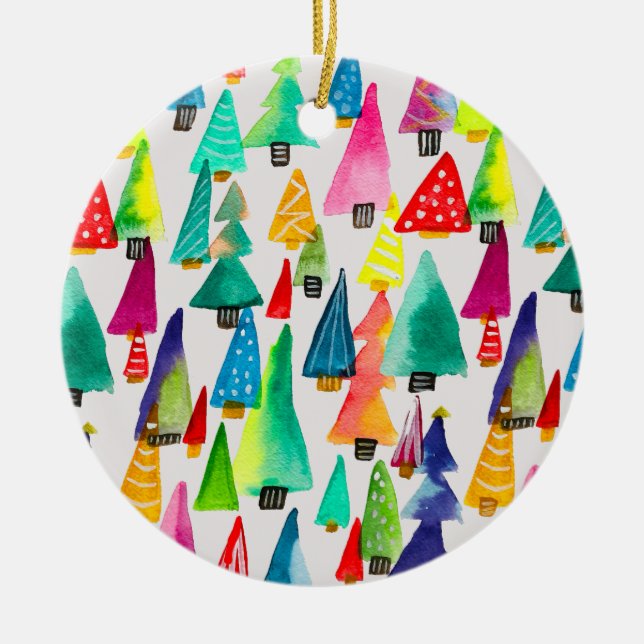 Décoration En Céramique Joli aquarelle arbres de Noël (Devant)