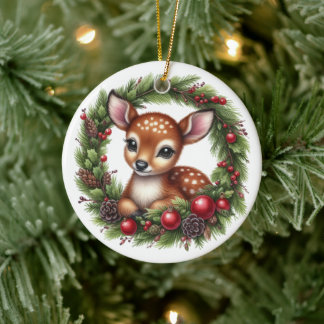 Décoration En Céramique Joli Cerf Personnalisé de Noël