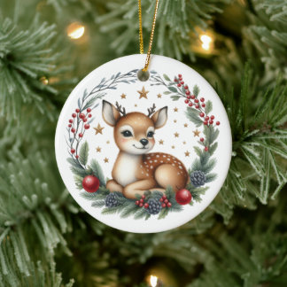 Décoration En Céramique Joli Cerf Personnalisé de Noël