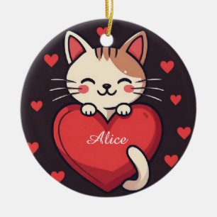 Décoration En Céramique Joli chat blanc avec un cœur design kawaii kitty l