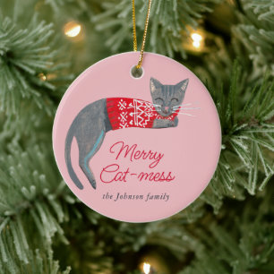 Décoration En Céramique Joli chat de Noël Kitty Retro fête d'hiver