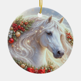 Décoration En Céramique Joli cheval de Noël blanc