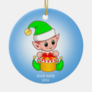 Décoration En Céramique Joli elfe de Noël et votre texte