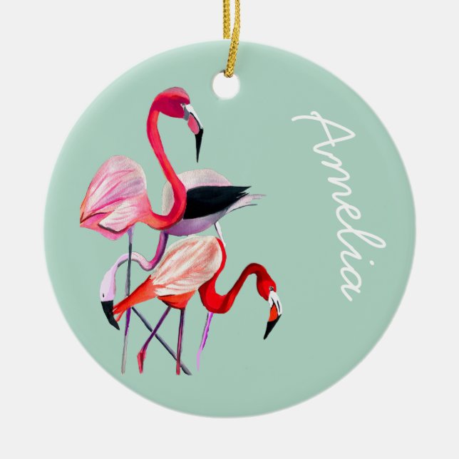 Décoration En Céramique Joli flamant rose sur bleu (Devant)