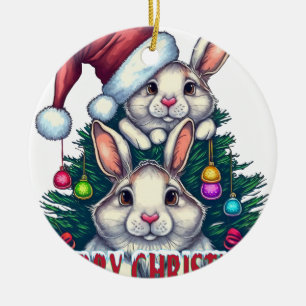 Décoration En Céramique Joli Lapin Joyeux Noël – Lapin de Fête