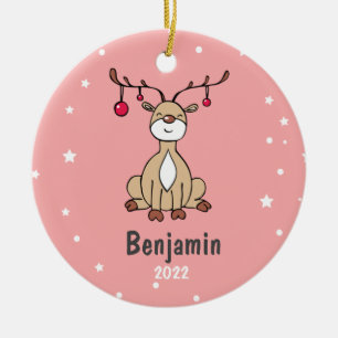 Décoration En Céramique Joli Noël Cerfs Enfants Personnalisé