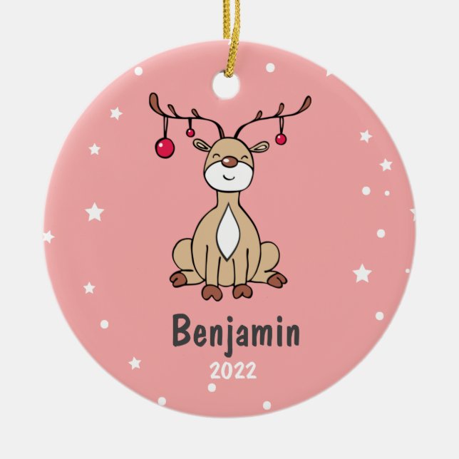 Décoration En Céramique Joli Noël Cerfs Enfants Personnalisé (Devant)