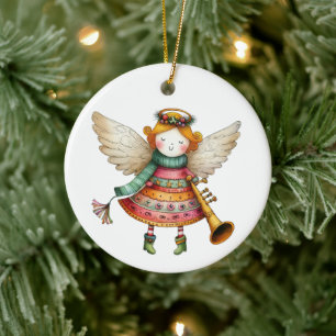 Décoration En Céramique Joli Noël Folk Art Angel