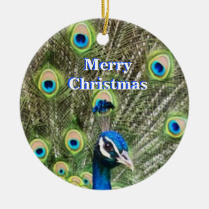 Décoration En Céramique Joli oiseau paon bleu de Noël et calligraphie