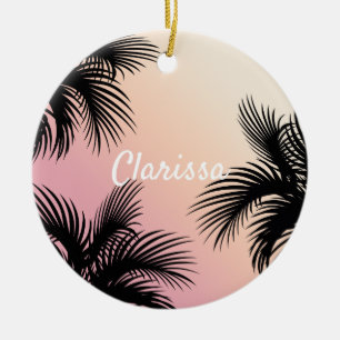 Décoration En Céramique Joli palmier tropical à l'ombre jaune rose pâle fe