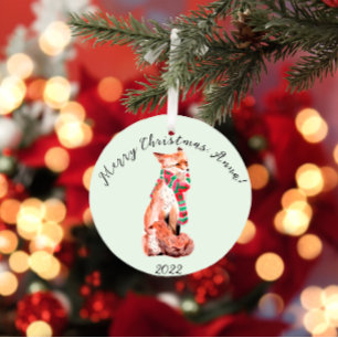 Décoration En Céramique Joli renard de Noël personnalisé