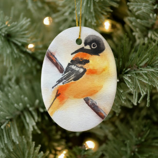 Décoration En Céramique Joli Robin Aquarelle de Noël