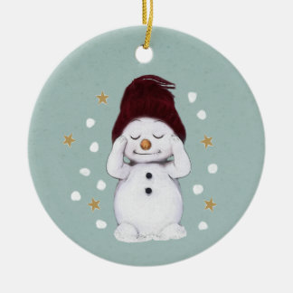 Décoration En Céramique Joli Snowman d'hiver bleu Noël