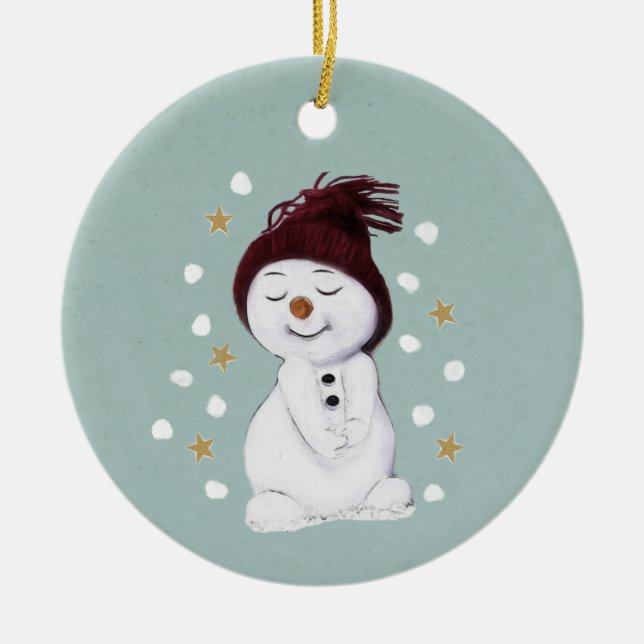 Décoration En Céramique Joli Snowman hiver Noël bleu (Devant)