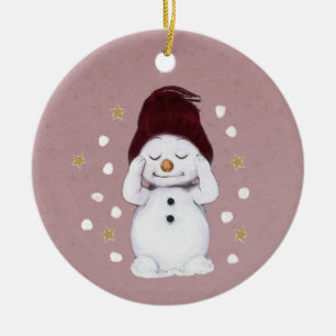 Décoration En Céramique Joli Snowman Paisible Noël Rose
