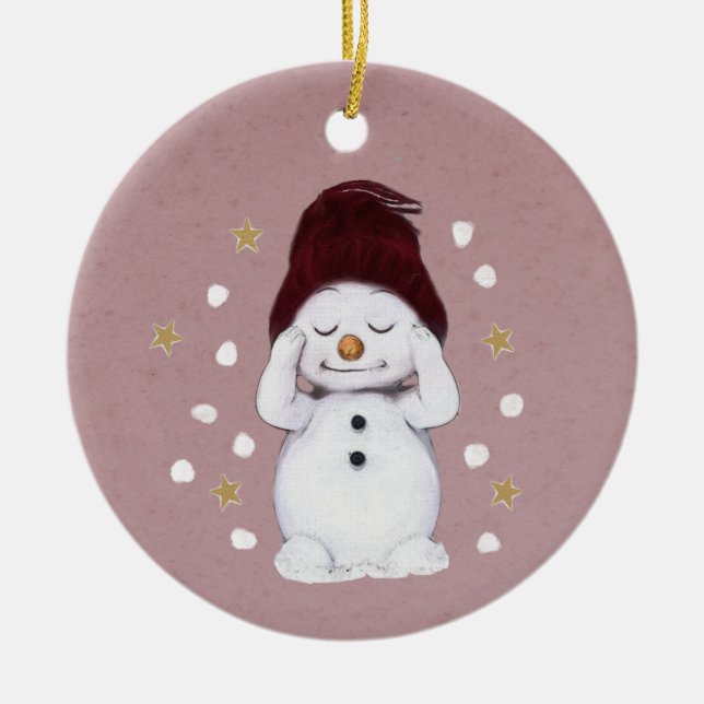 Décoration En Céramique Joli Snowman Paisible Noël Rose (Devant)