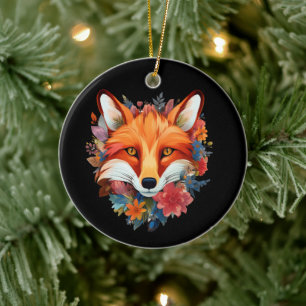 Décoration En Céramique Jolie aquarelle Fleur Fox