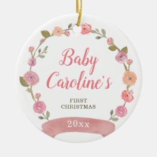 Décoration En Céramique Jolie couronne rose Fille personnalisée Noël