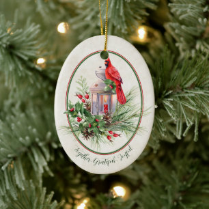 Décoration En Céramique Jolie lanterne avec houx et Noël cardinal