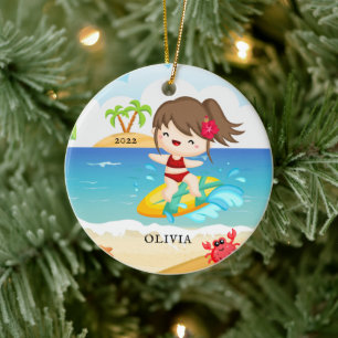 Décoration En Céramique Jolie Surfer Girl Noël personnalisé