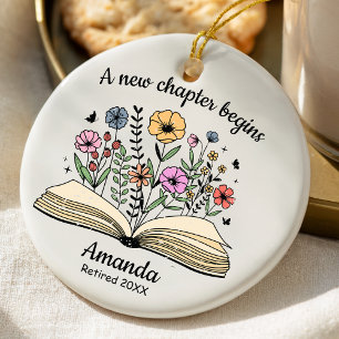Décoration En Céramique Jolies fleurs de livre ouvert collègue retraite pe