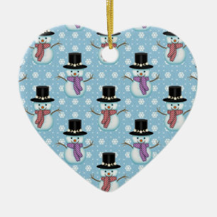 Décoration En Céramique Jolis bonshommes de neige sur motif bleu pâle