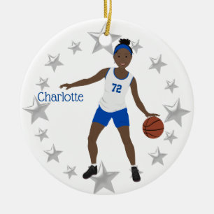 Décoration En Céramique Joueur afro-américain de basket-ball blanc et ble