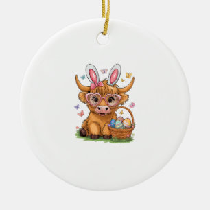 Décoration En Céramique Jour de Pâques Highland Cow Mignon Lapin de Pâques