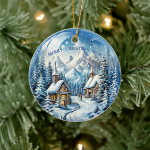 Décoration En Céramique Journal d'hiver Montagnes Cabines Pinetrees