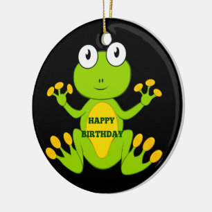 Décoration En Céramique Joyeuse grenouille verte d'anniversaire