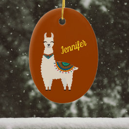 Décoration En Céramique Joyeuse lama avec nom sur l'ornement en céramique 