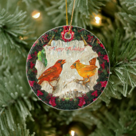 Décoration En Céramique Joyeuses fêtes Les oiseaux cardinaux