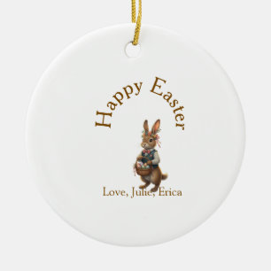 Décoration En Céramique Joyeuses Pâques lapin brun avec oeufs amour ajoute