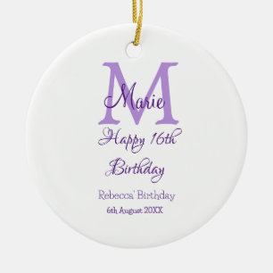 Décoration En Céramique Joyeux 16e anniversaire violet ajouter nom monogra