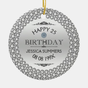 Décoration En Céramique Joyeux 25e anniversaire Diamants et Argent