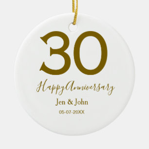 Décoration En Céramique Joyeux 30e anniversaire nom date golden bold lette