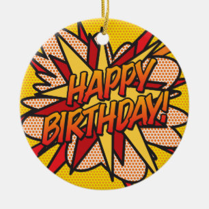 Décoration En Céramique JOYEUX ANNIVERSAIRE Photo Fun Retro Bande Dessinée
