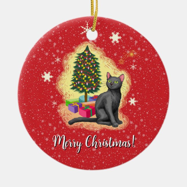 Décoration En Céramique Joyeux chat de Noël (Devant)