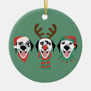 Décoration En Céramique Joyeux Chiens Dalmatiens de Noël