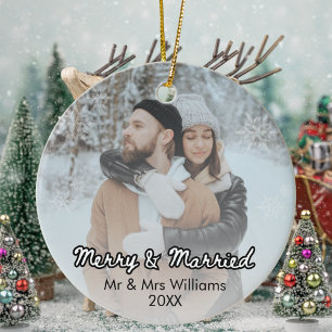 Décoration En Céramique Joyeux et mariés Newleywes Xmas Photo
