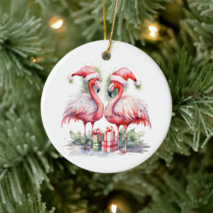 Décoration En Céramique Joyeux Flamants roses roses de Noël