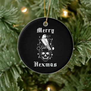 Décoration En Céramique Joyeux Hexmas Sorcier Crâne Éffrayant Witchcraft
