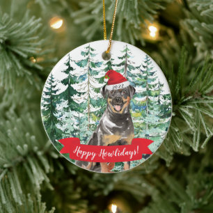 Décoration En Céramique Joyeux Howlidays Rottweiler Dog Christmas Ornament
